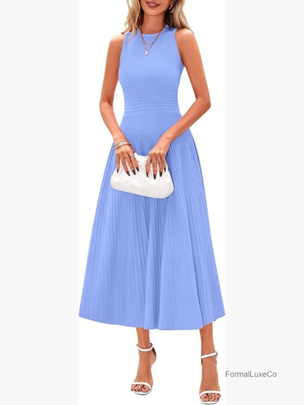 Sleeveless Pleated A-Line Midi Dress Office Casual Cocktail